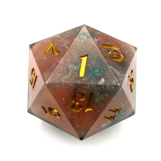 D20 resin Chonk Soft pink and turquoise pearlescent pigment powder and iridescent super fine green glitter