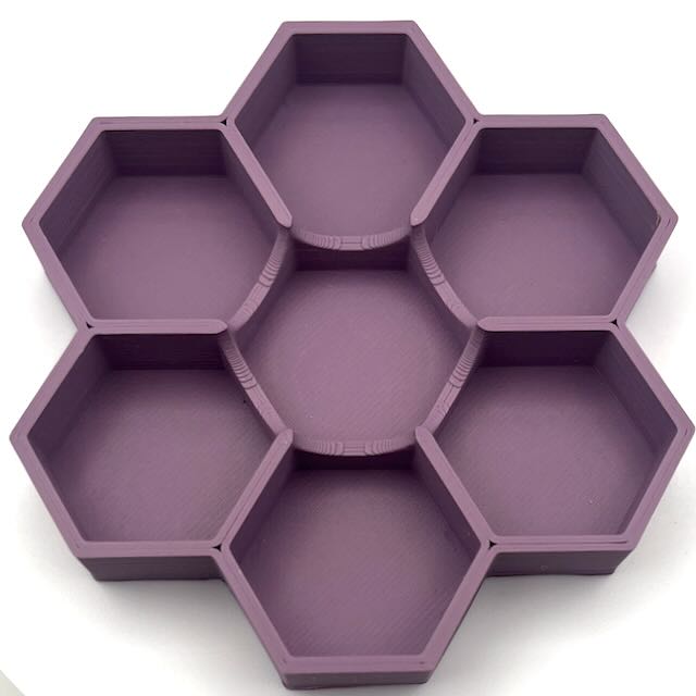 Matte lavender PLA 3D printed hexagonal dice tray