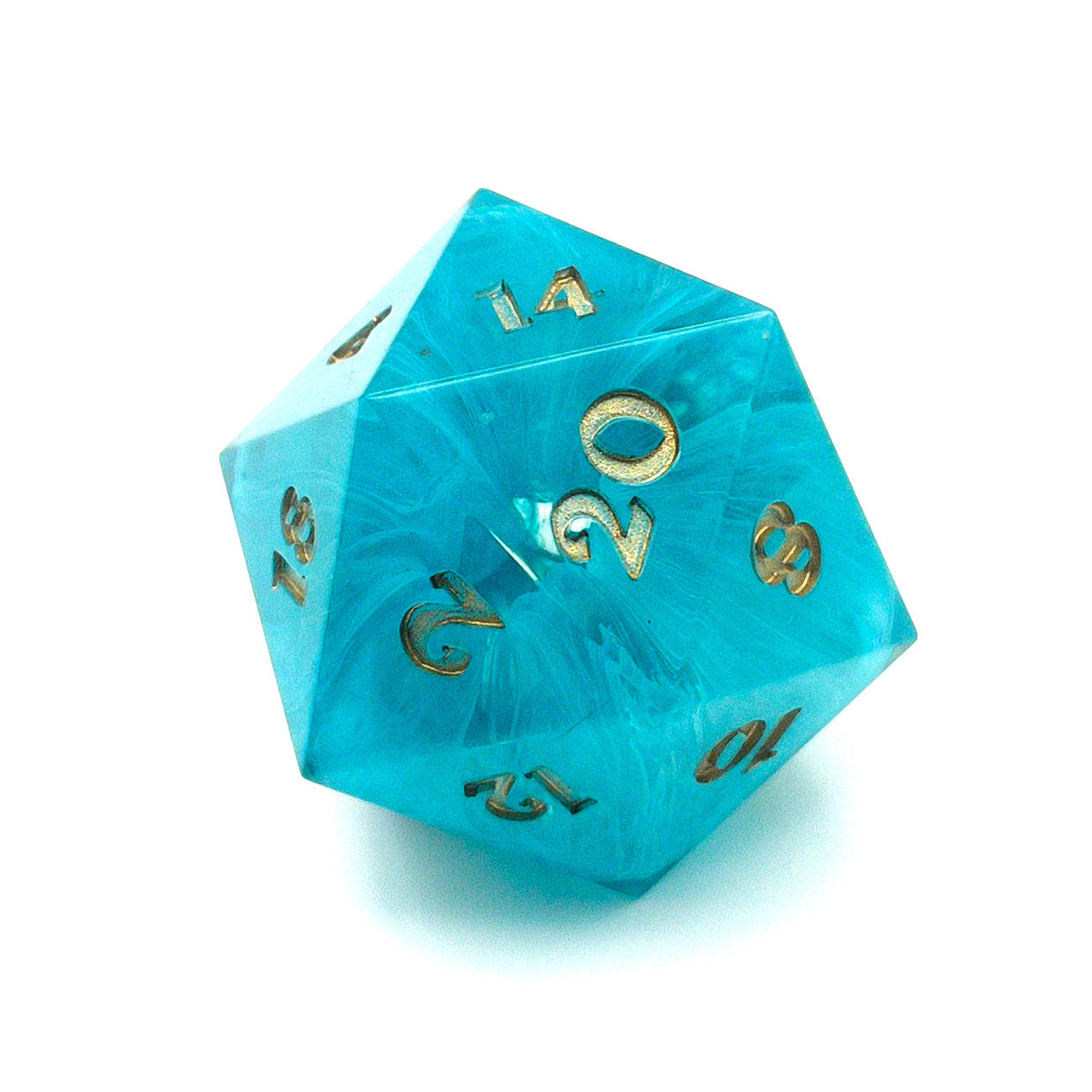 Blue swirl resin chonk blank cast in a clear resin shell, with gold inking. The tunnel through the swirling colour is shown