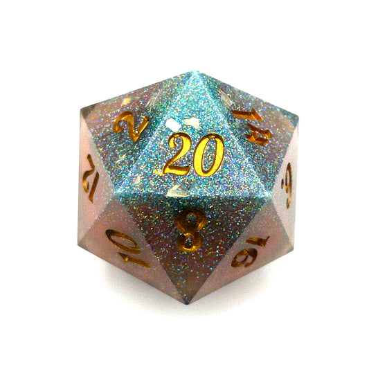 D20 resin Chonk Soft pink and turquoise pearlescent pigment powder and iridescent super fine green glitter