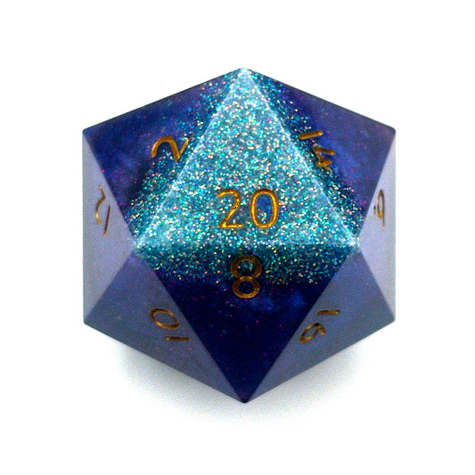 D20 resin Chonk Blue, purple and green pearlescent pigment powder and iridescent super fine green glitter 