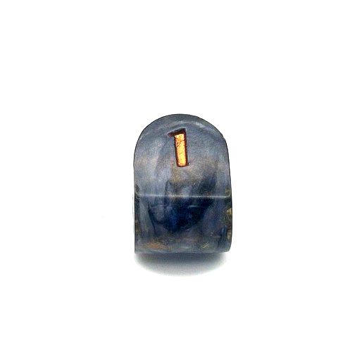 Resin infinity-shaped D4, semi-transparent using black and gold swirled dyes and inked in gold