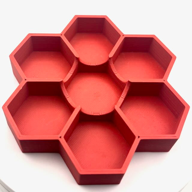 Matte brick red PLA 3D printed hexagonal dice tray