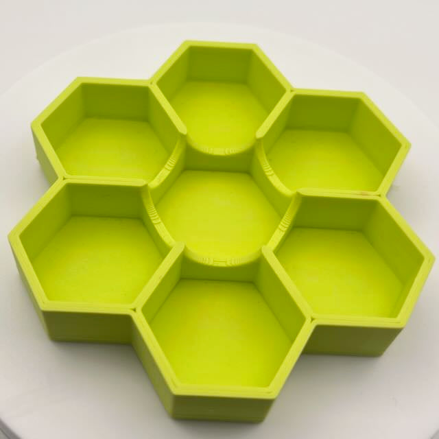 Matte lime green PLA 3D printed hexagonal dice tray