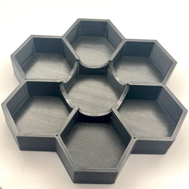Black PTGE 3D printed hexagonal dice tray