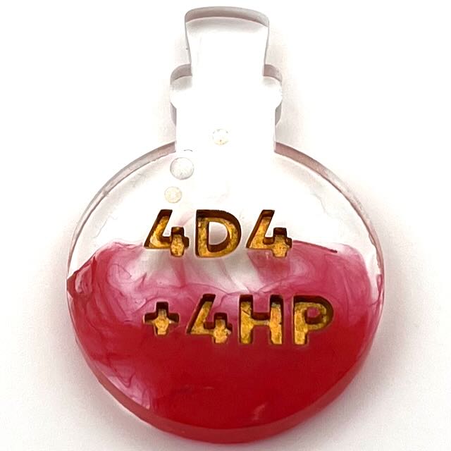 Resin potion bottle with red alcohol ink colouring and gold lettering