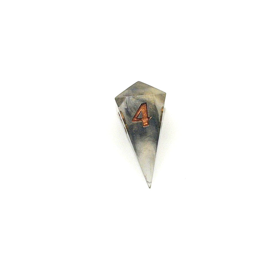 D4 Resin die using transparent black and gold dyes, inked in metallic copper paint